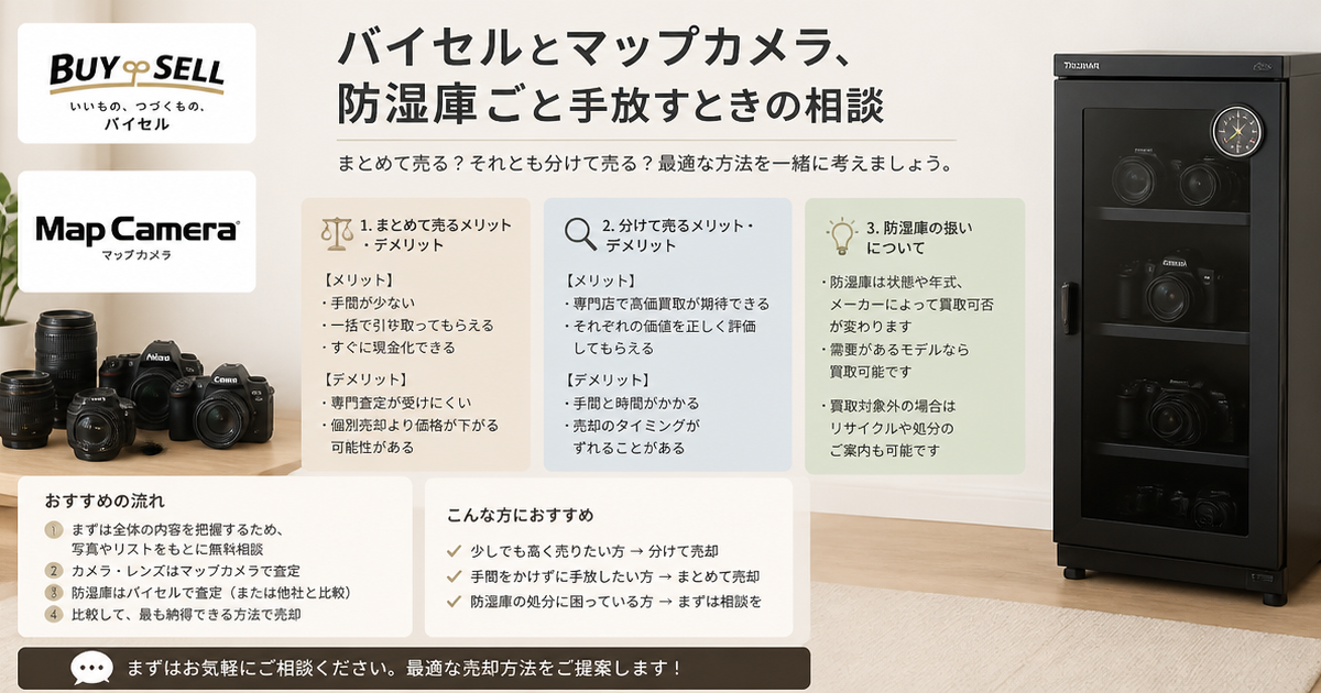 バイセルとマップカメラ、防湿庫ごと手放すときの相談