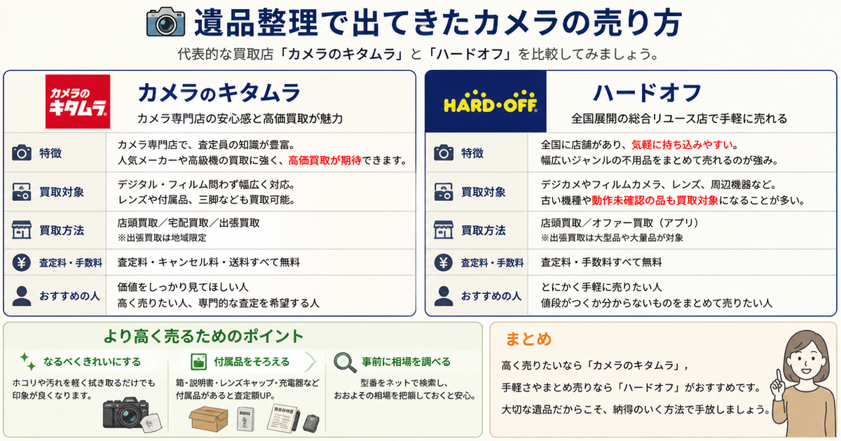 キタムラとハードオフ、遺品整理で出てきたカメラの売り方