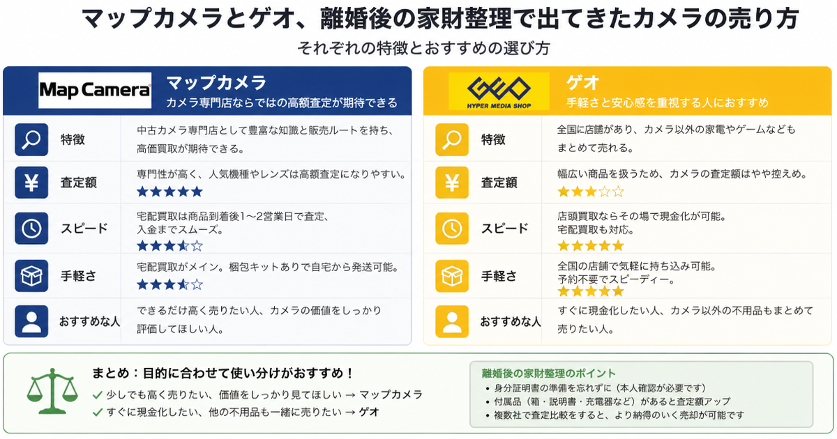マップカメラとゲオ、離婚後の家財整理で出てきたカメラの売り方